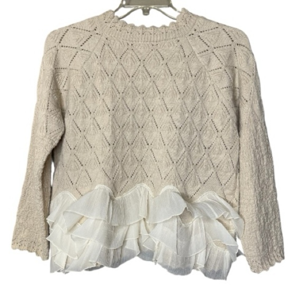 Cream Knit Sweater with Ruffle Hem - Picture 3 of 3